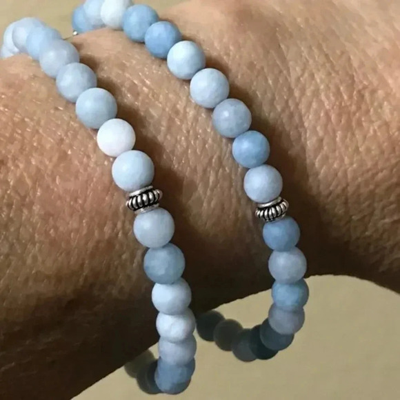 MC - Aquamarine Bracelet Stretch Bracelet Blue Bracelet Unisex Bracelet - Picture 3 of 3